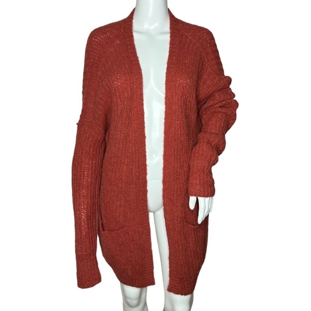 Free People Sweater Womens Small Red Alpaca Weekend Getaway Cardigan Open Front